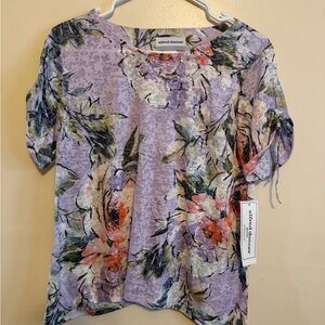 Alfred Dunner Lavender Floral Short Sleeve Top